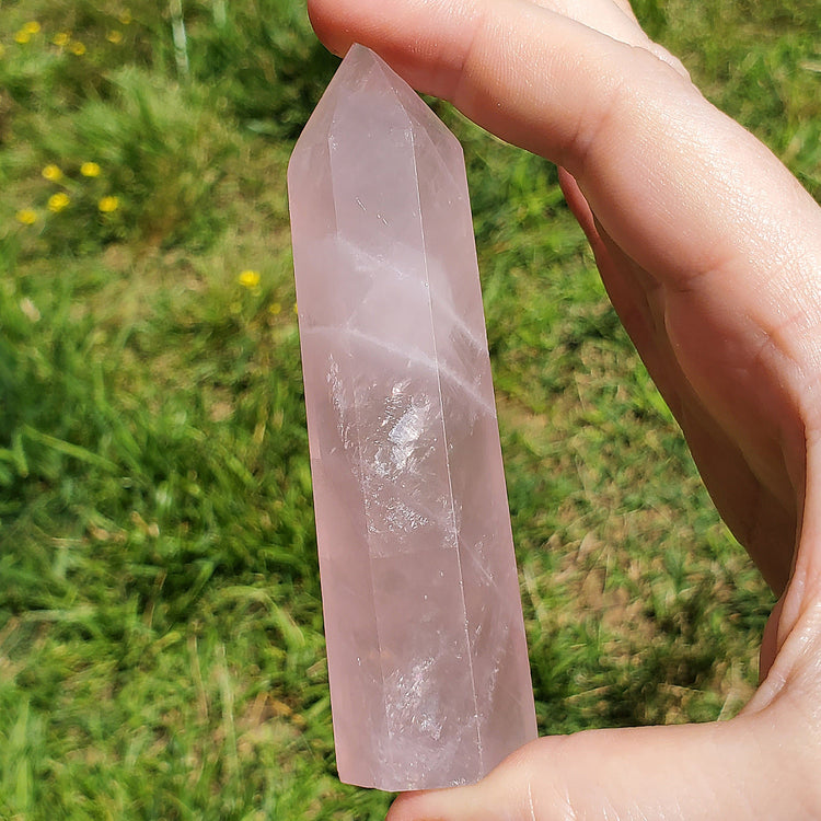 Rose Quartz Tower Point Rainbow BONUS Info Card Crystals Minerals Stones Natural Metaphysical Nature Reiki Collectible