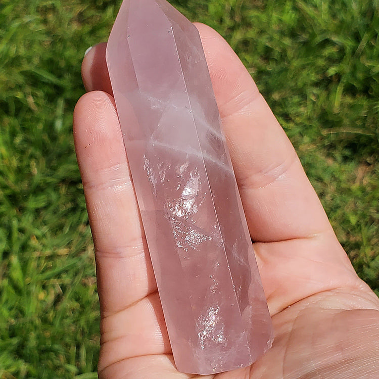 Rose Quartz Tower Point Rainbow BONUS Info Card Crystals Minerals Stones Natural Metaphysical Nature Reiki Collectible