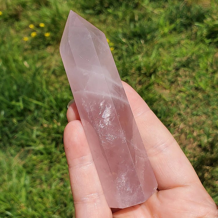 Rose Quartz Tower Point Rainbow BONUS Info Card Crystals Minerals Stones Natural Metaphysical Nature Reiki Collectible