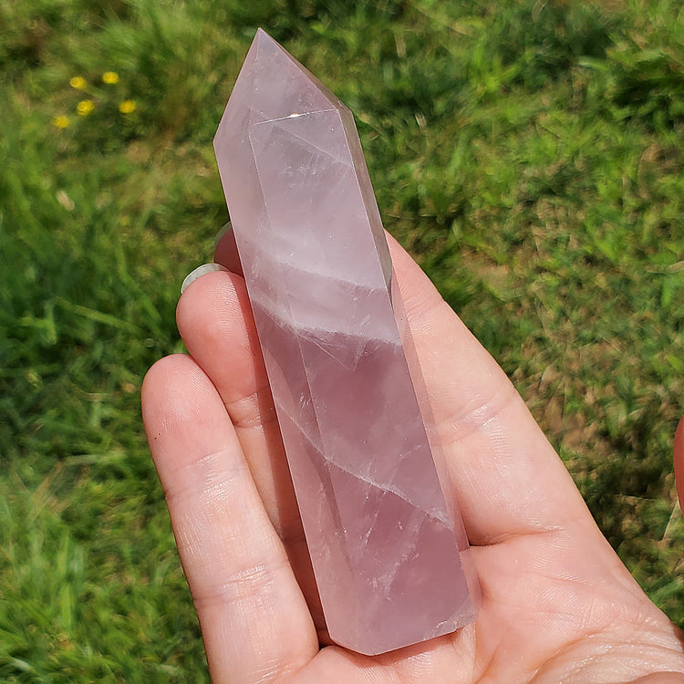 Rose Quartz Tower Point Rainbow BONUS Info Card Crystals Minerals Stones Natural Metaphysical Nature Reiki Collectible