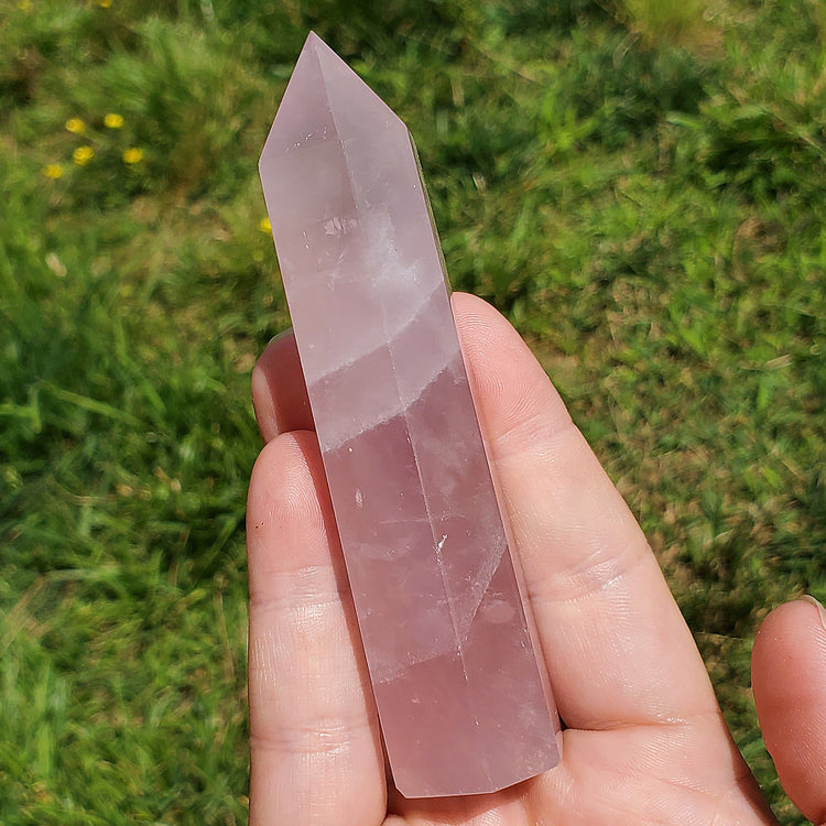 Rose Quartz Tower Point Rainbow BONUS Info Card Crystals Minerals Stones Natural Metaphysical Nature Reiki Collectible