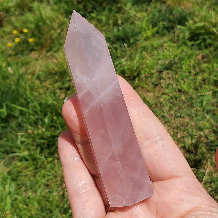 Rose Quartz Tower Point Rainbow BONUS Info Card Crystals Minerals Stones Natural Metaphysical Nature Reiki Collectible