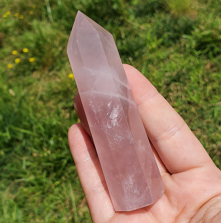 Rose Quartz Tower Point Rainbow BONUS Info Card Crystals Minerals Stones Natural Metaphysical Nature Reiki Collectible