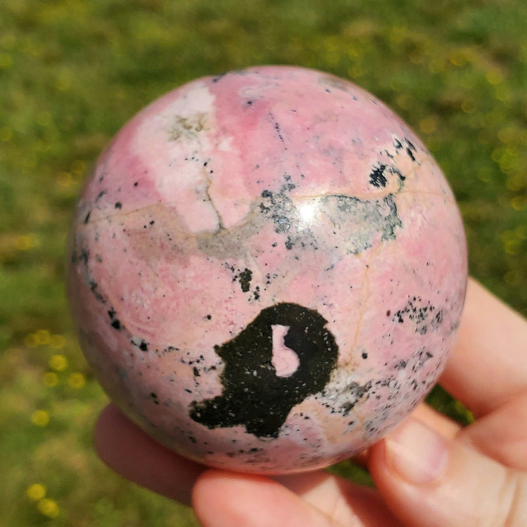 Rhodonite Rhodochrosite Sphere Carving Crystals Minerals Metaphysical BONUS Info Card Stones Collecible Gifts