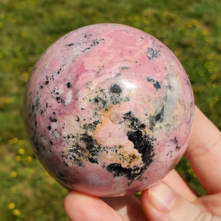 Rhodonite Rhodochrosite Sphere Carving Crystals Minerals Metaphysical BONUS Info Card Stones Collecible Gifts