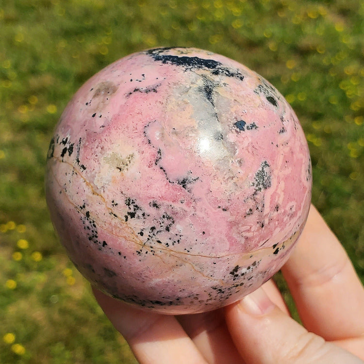 Rhodonite Rhodochrosite Sphere Carving Crystals Minerals Metaphysical BONUS Info Card Stones Collecible Gifts