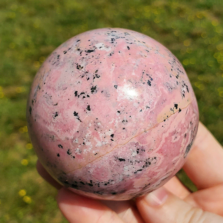 Rhodonite Rhodochrosite Sphere Carving Crystals Minerals Metaphysical BONUS Info Card Stones Collecible Gifts