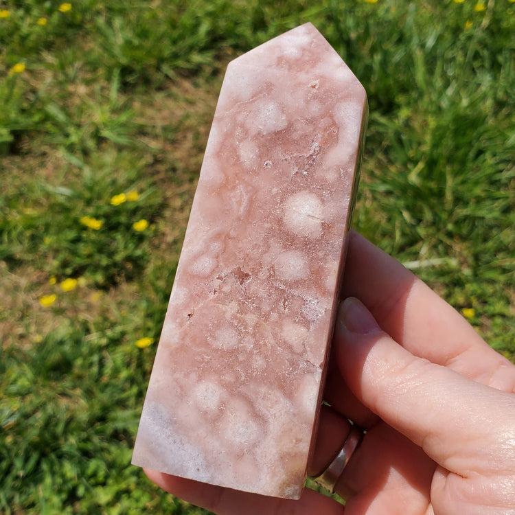 Pink Amethyst Flower Agate Tower Point BONUS Info Card Crystals Minerals Stones Natural Metaphysical Nature Reiki Sugary Collectible A1