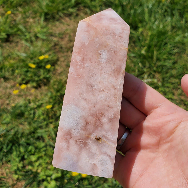 Pink Amethyst Flower Agate Tower Point BONUS Info Card Crystals Minerals Stones Natural Metaphysical Nature Reiki Sugary Collectible A1