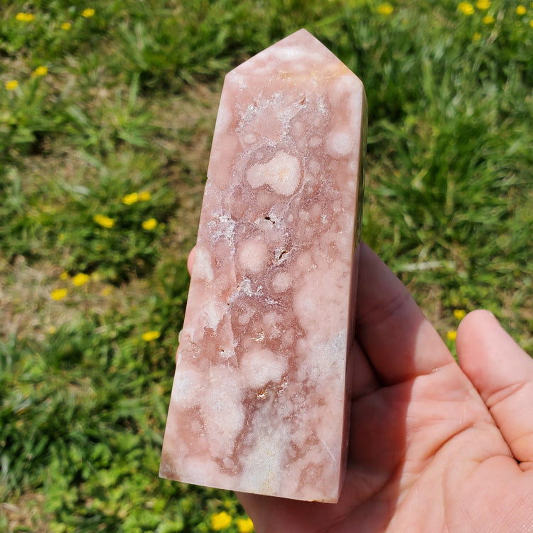 Pink Amethyst Flower Agate Tower Point BONUS Info Card Crystals Minerals Stones Natural Metaphysical Nature Reiki Sugary Collectible A1