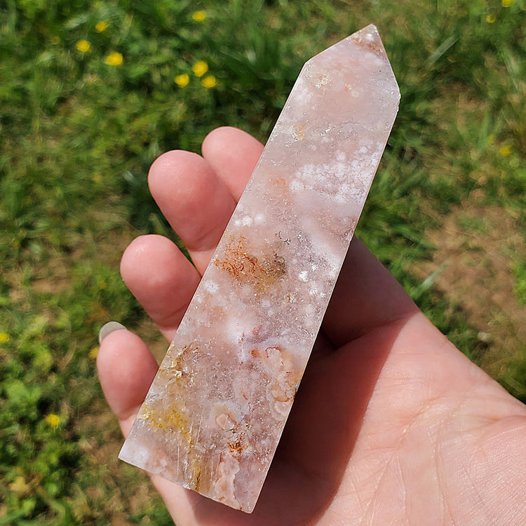 Pink Amethyst Flower Agate Tower Point BONUS Info Card Crystals Minerals Stones Natural Metaphysical Nature Reiki Sugary Collectible A2