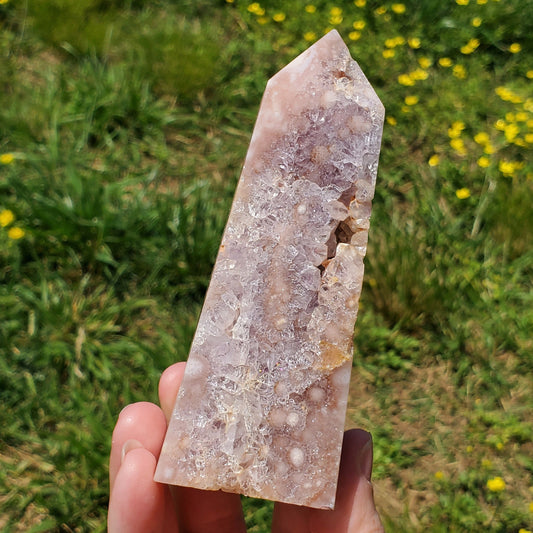 Pink Amethyst Flower Agate Tower Point BONUS Info Card Crystals Minerals Stones Natural Metaphysical Nature Reiki Sugary Collectible A03