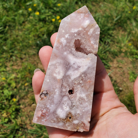 Pink Amethyst Flower Agate Tower Point BONUS Info Card Crystals Minerals Stones Natural Metaphysical Nature Reiki Sugary Collectible A2