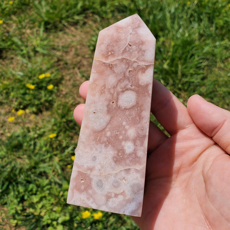 Pink Amethyst Flower Agate Tower Point BONUS Info Card Crystals Minerals Stones Natural Metaphysical Nature Reiki Sugary Collectible A1