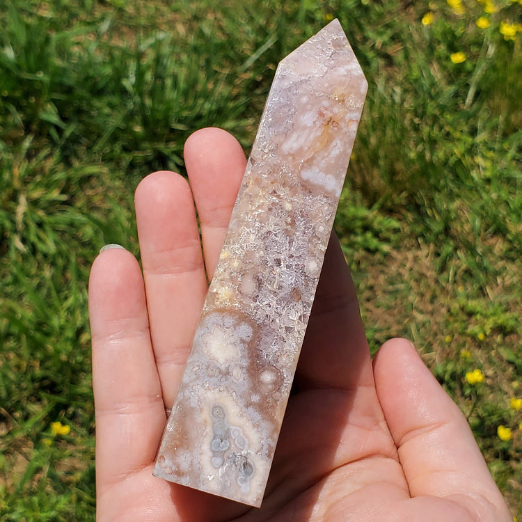 Pink Amethyst Flower Agate Tower Point BONUS Info Card Crystals Minerals Stones Natural Metaphysical Nature Reiki Sugary Collectible A03