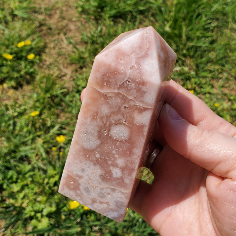 Pink Amethyst Flower Agate Tower Point BONUS Info Card Crystals Minerals Stones Natural Metaphysical Nature Reiki Sugary Collectible A1