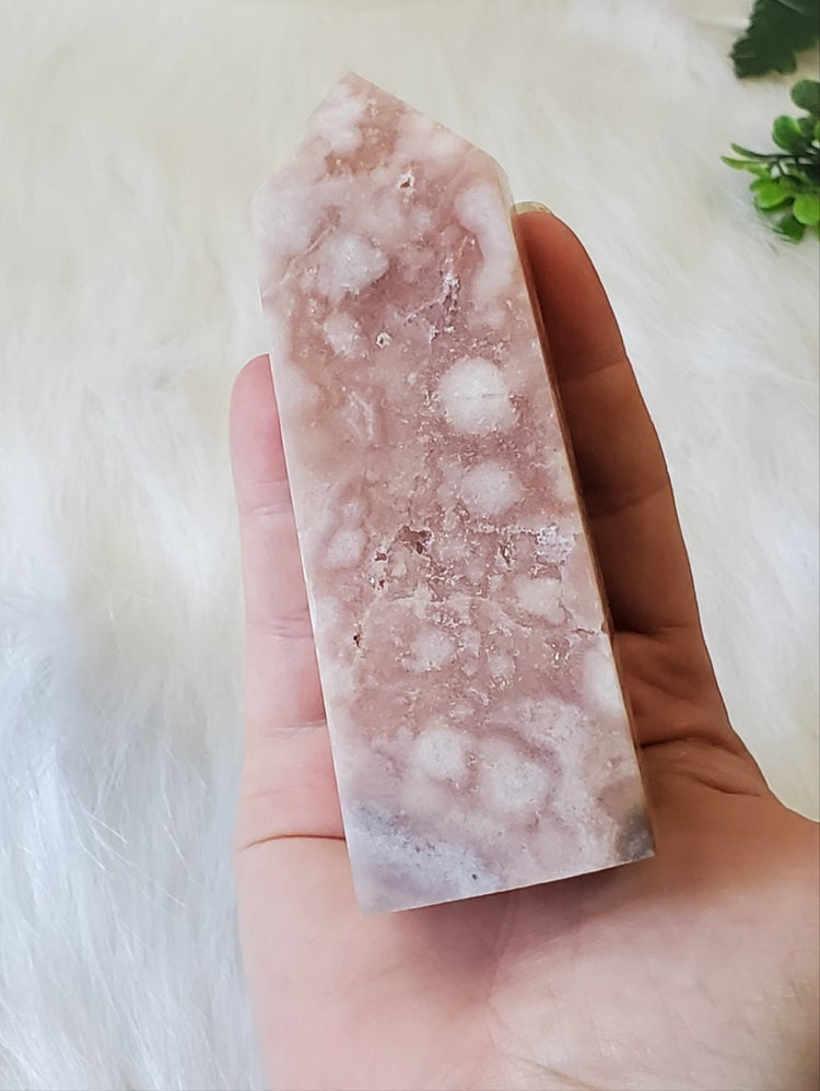 Pink Amethyst Flower Agate Tower Point BONUS Info Card Crystals Minerals Stones Natural Metaphysical Nature Reiki Sugary Collectible A1