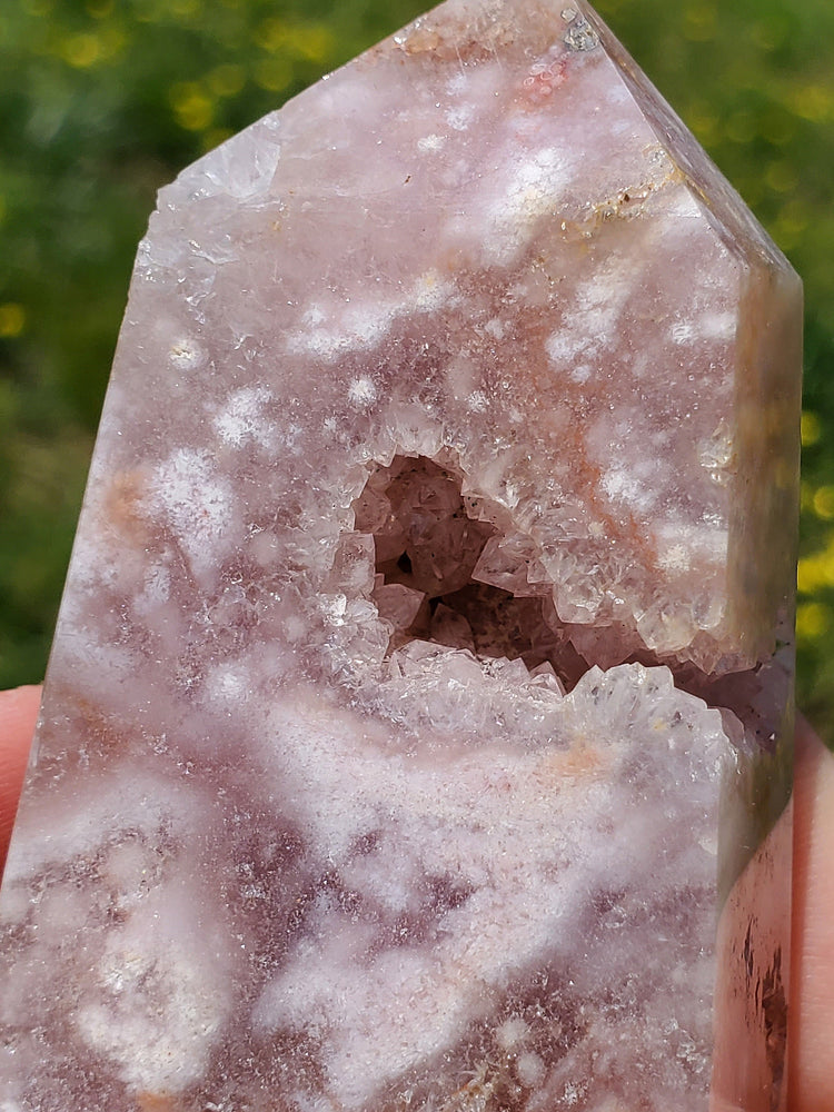 Pink Amethyst Flower Agate Tower Point BONUS Info Card Crystals Minerals Stones Natural Metaphysical Nature Reiki Sugary Collectible A2