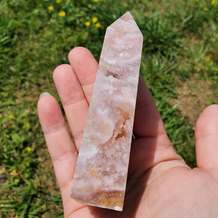 Pink Amethyst Flower Agate Tower Point BONUS Info Card Crystals Minerals Stones Natural Metaphysical Nature Reiki Sugary Collectible A2