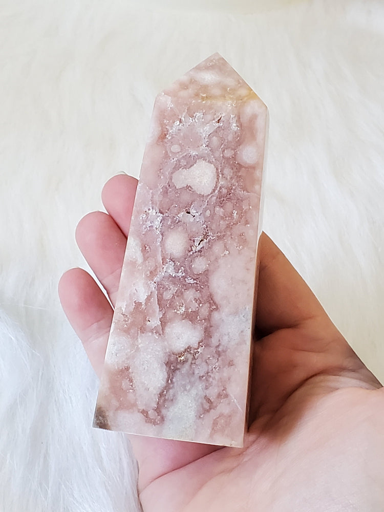 Pink Amethyst Flower Agate Tower Point BONUS Info Card Crystals Minerals Stones Natural Metaphysical Nature Reiki Sugary Collectible A1