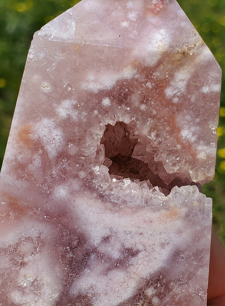 Pink Amethyst Flower Agate Tower Point BONUS Info Card Crystals Minerals Stones Natural Metaphysical Nature Reiki Sugary Collectible A2