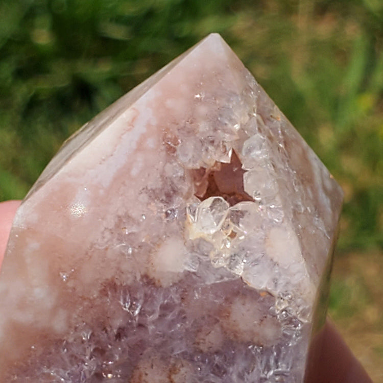 Pink Amethyst Flower Agate Tower Point BONUS Info Card Crystals Minerals Stones Natural Metaphysical Nature Reiki Sugary Collectible A03