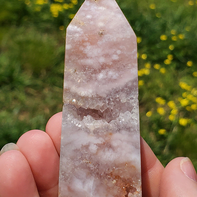 Pink Amethyst Flower Agate Tower Point BONUS Info Card Crystals Minerals Stones Natural Metaphysical Nature Reiki Sugary Collectible A2