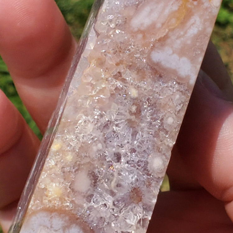 Pink Amethyst Flower Agate Tower Point BONUS Info Card Crystals Minerals Stones Natural Metaphysical Nature Reiki Sugary Collectible A03