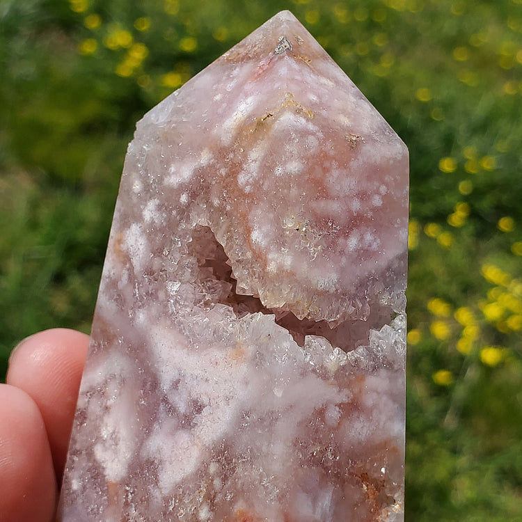 Pink Amethyst Flower Agate Tower Point BONUS Info Card Crystals Minerals Stones Natural Metaphysical Nature Reiki Sugary Collectible A2