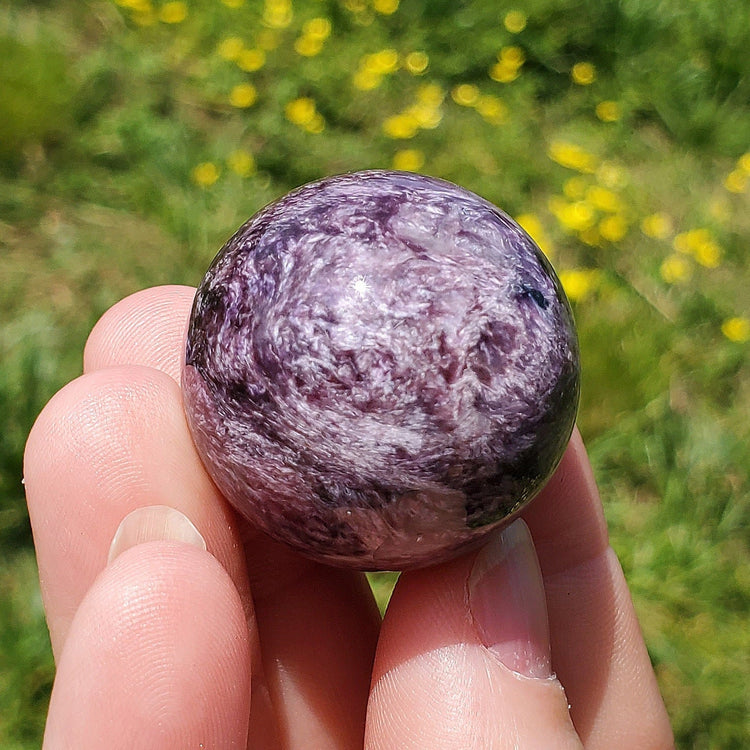 Charoite Sphere BONUS Info Card Crystals Minerals Stones Carvings S4