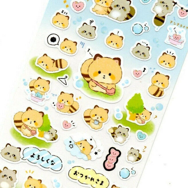 San-x Kokoro Araiguma Kawaii Raccoon Sticker Sheet LOT (2) stickers Japan 2020