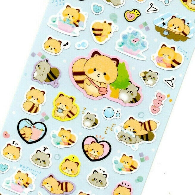 San-x Kokoro Araiguma Kawaii Raccoon Sticker Sheet LOT (2) stickers Japan 2020