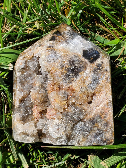 Dark Druzy Agate Tower BONUS Info Card Crystals Minerals Stones Natural Metaphysical Nature Reiki Collectible